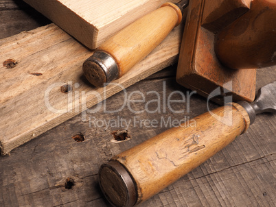 Carpenter tools on a wooden table