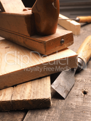 Carpenter tools on a wooden table