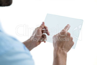 Man using futuristic digital tablet