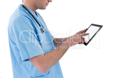 Surgeon using futuristic digital tablet