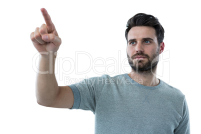 Man pretending to touch an invisible screen