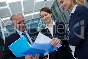 Businesspeople discussing over documents