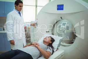 Female patient receiving a ultrasound scan on the stomach