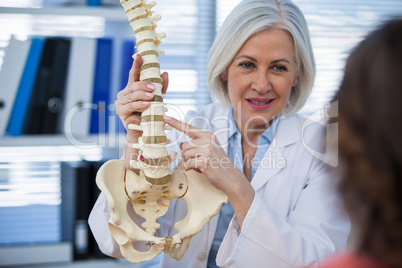 Doctor explaining anatomical spine to patient Doctor explaining anatomical spine to patient