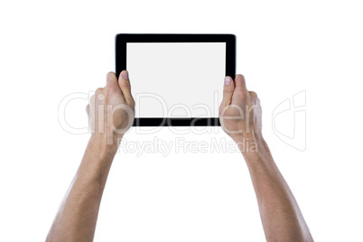 Hand holding digital tablet