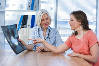 Female doctor explaining x-ray report to patient