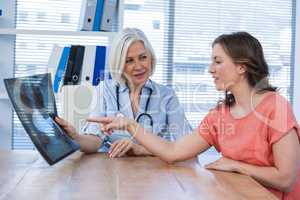 Female doctor explaining x-ray report to patient