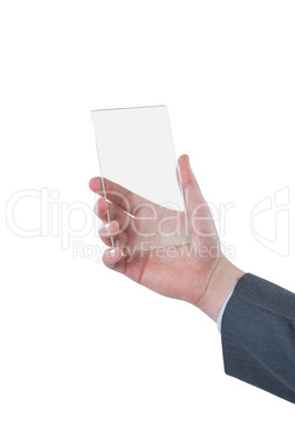 Businessman holding futuristic mobile phone