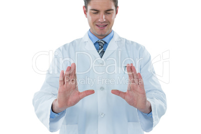 Smiling doctor gesturing