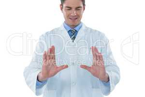 Smiling doctor gesturing