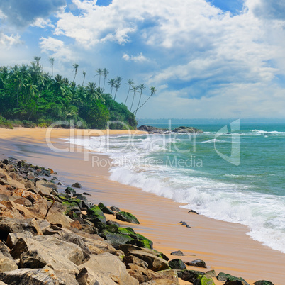 ocean, picturesque beach and blue sky