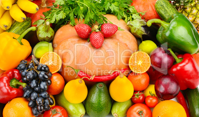 bright background of fruits and vegetables