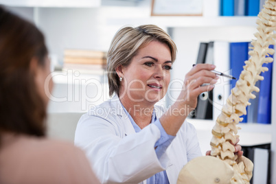 Doctor explaining anatomical spine to patient