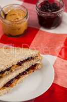 Bread sandwich with jam and peanut butter