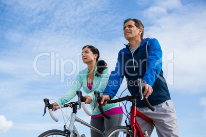 Mature couple cycling