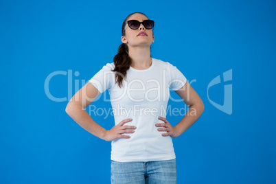 Beautiful woman in white t-shirt and sunglasses