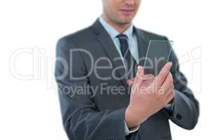 Businessman using futuristic mobile phone