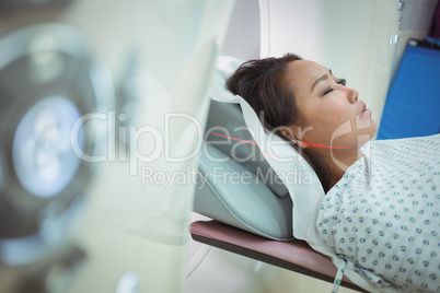 Close-up of patient undergoing CT scan test