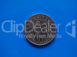 10 pence coin, United Kingdom over blue