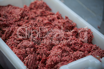 Minced meat at meat factory