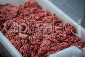 Minced meat at meat factory