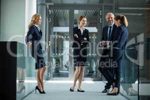 Businesspeople standing and having a discussion in office