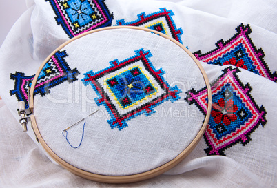 Traditional Slavic geometric pattern embroidered cross stitch mu