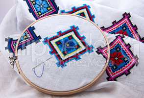 Traditional Slavic geometric pattern embroidered cross stitch mu