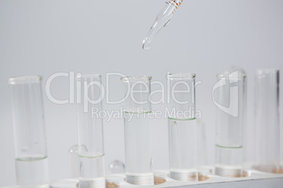 Chemical being drop into test tubes