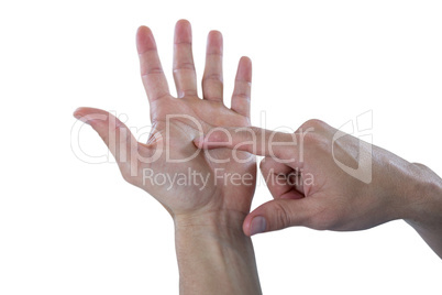 Man hand pretending to use an invisible phone