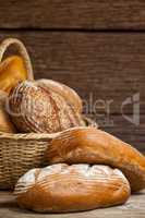 Various bread loaves in basket