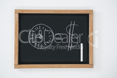 Clock and dollar sign drawn on slate
