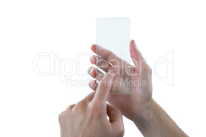 Hand using futuristic mobile phone