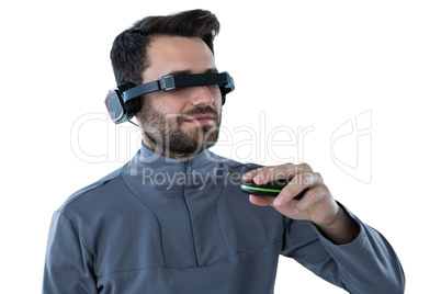 Man using virtual reality headset Man using virtual reality headset