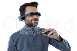 Man using virtual reality headset