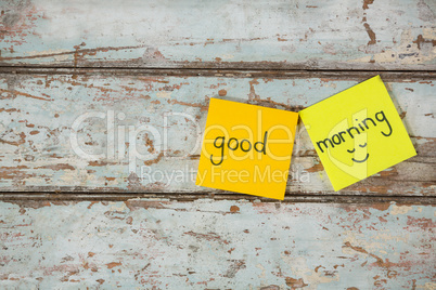 Text good morning written on sticky note