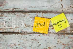 Text good morning written on sticky note