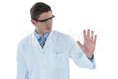 Doctor pretending to be doing experiment