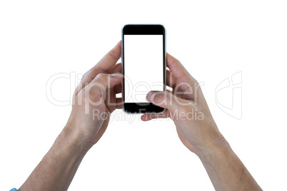 Close-up of hand using mobile phone