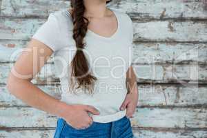 Woman in white t-shirt