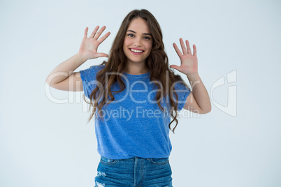 Beautiful woman in blue top