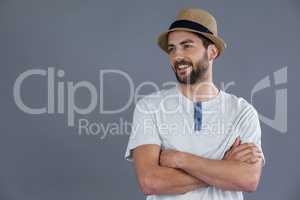 Happy man in white t-shirt and fedora hat