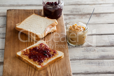 Bread with jam and peanut butter