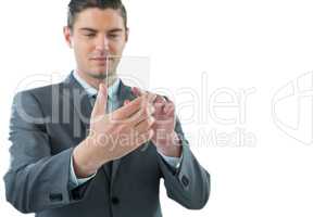 Businessman using futuristic mobile phone