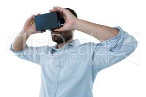 Man using virtual reality headset