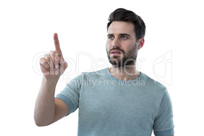 Man pretending to touch an invisible screen