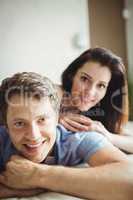 Romantic couple relaxing on bed