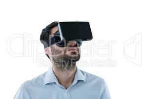 Smiling man using virtual reality headset