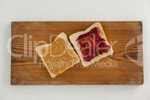 Bread slices with jam and peanut butter