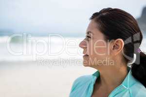 Close-up of thoughtful woman on beach